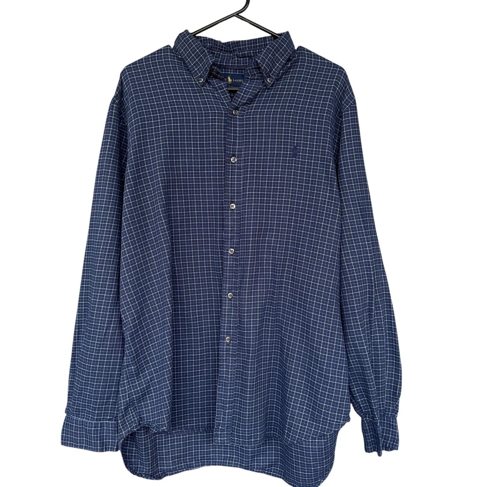 Ralph Lauren Shirt Mens XL Blue Check Classic Fit Button Down Casual